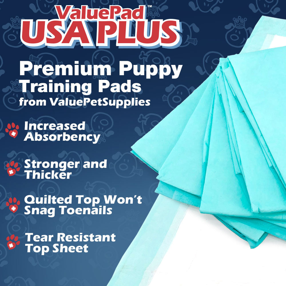 ValuePad USA Plus Puppy Pads, Extra Large 28x36 Inch, 200 Count BULK PACK - Premium Puppy Pee Pads for Dogs, American Made Puppy Pads, Tear Resistant, Super Absorbent Polymer Gel Core, 5-Layer Design 